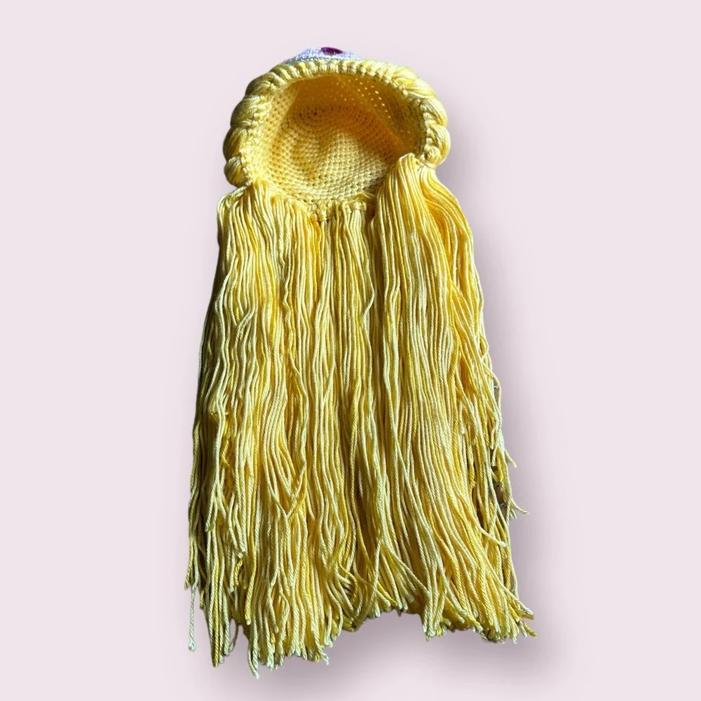 Kids Hand Made Crocheted Yarn Sleeping Beauty Blonde Wig Dress Up Costume - Picture 2 of 12